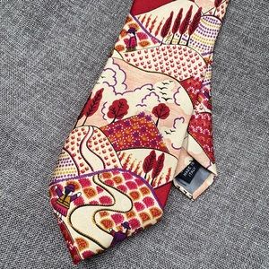 Vintage Ted Lapidus Andes Mountain Peru Chullo Landscape Silk Tie Wine Plum